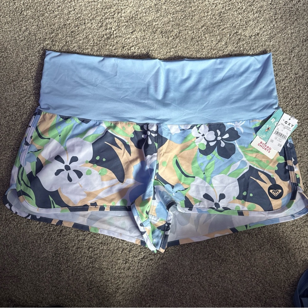 Roxy Floral Athletic Shorts - Blue and Green